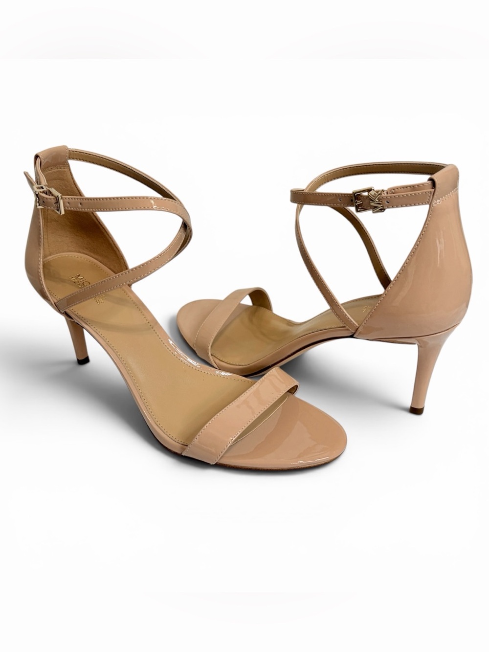 NIB MICHAEL KORS Ava‎ Patent Leather Mid-Heel Strappy Sandal in Light Blush, 9.5